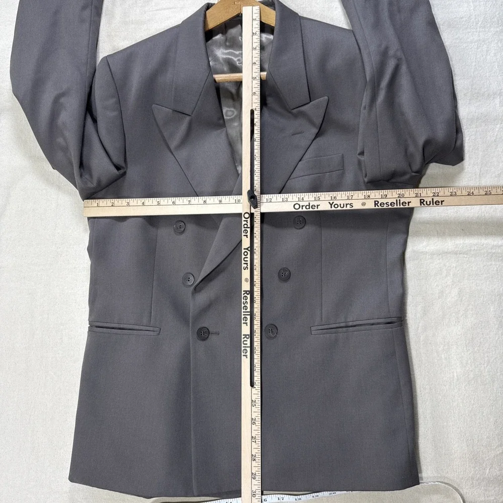 Andre Villard Men's Charcoal Gray Blazer Size 40S 100% Wool Double Breasted